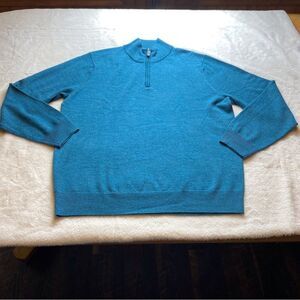 Joseph A. Banks Blue Teal 1/4 Zip Merino Wool Sweater Size Large